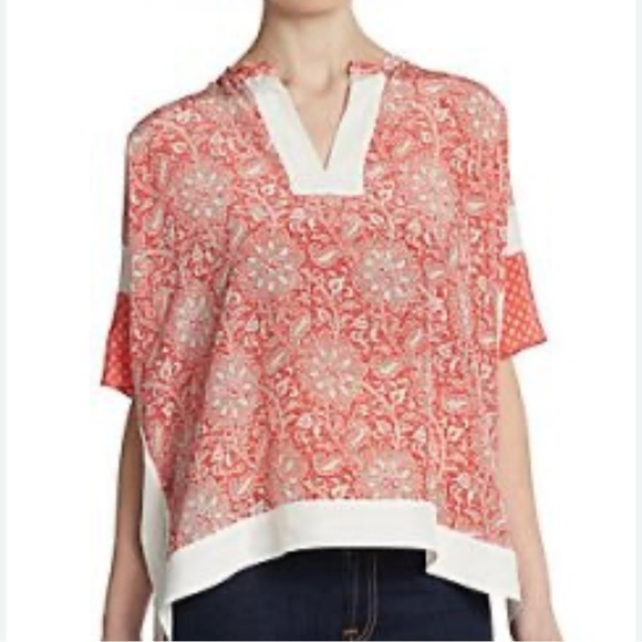 Sundance Silk Coral Floral Print Kimono Style Short Sleeve Blouse Size XS - Picture 1 of 10